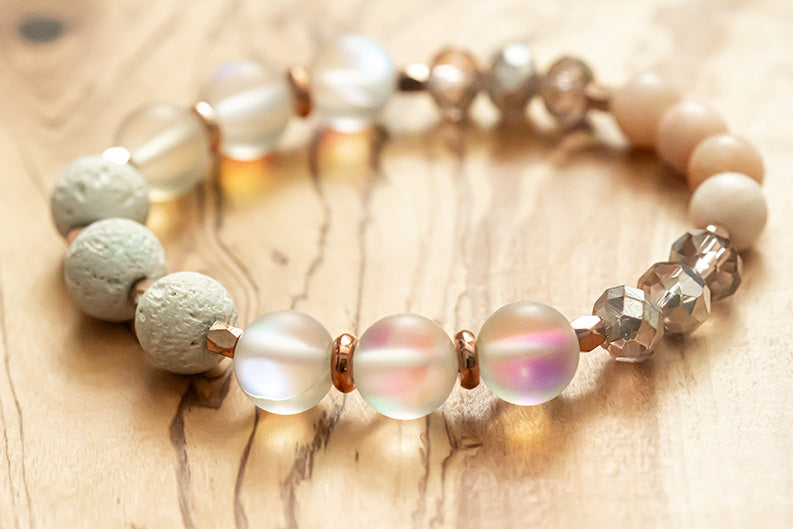 White Lava, Moonstone, & Swarovski Gemstone Bracelet