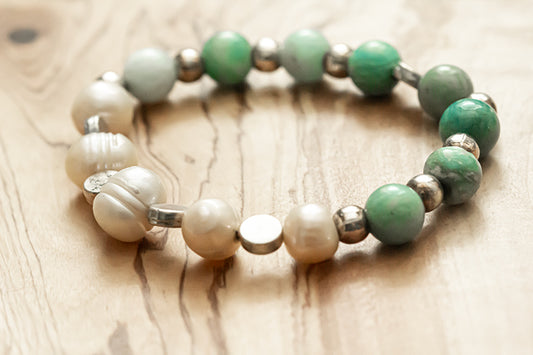 Natural Potato Pearl and Amazonite Gemstone Beaded Bracelet