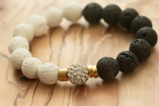 Natural Ying Yang White and Black Lava Beaded Bracelet